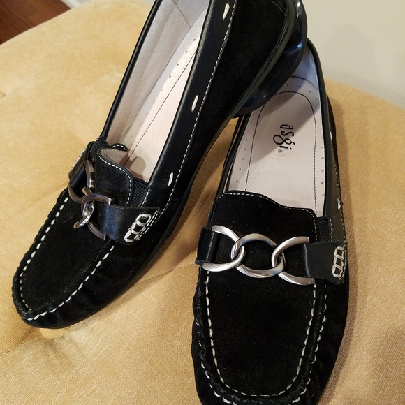 ASGI Shoes - ASGI Black Suede Metal Buckle Slip on Loafers NEW